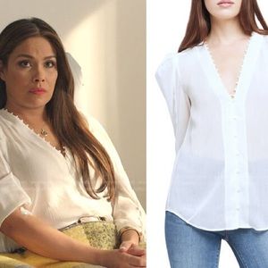 L’Agence Kimberly Puff Sleeve Shimmer White Blouse